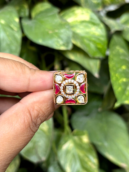 Aarika Ruby Moissanite Adjustable Ring - 
