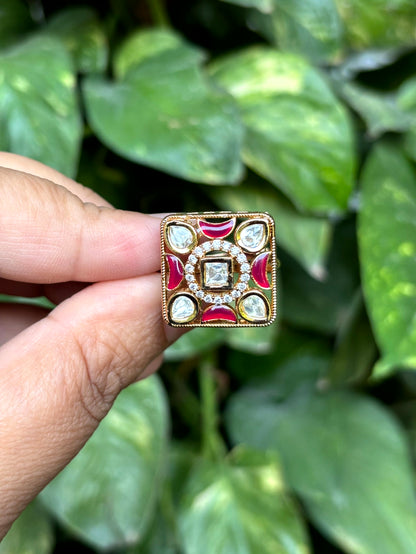 Aarika Ruby Moissanite Adjustable Ring - 
