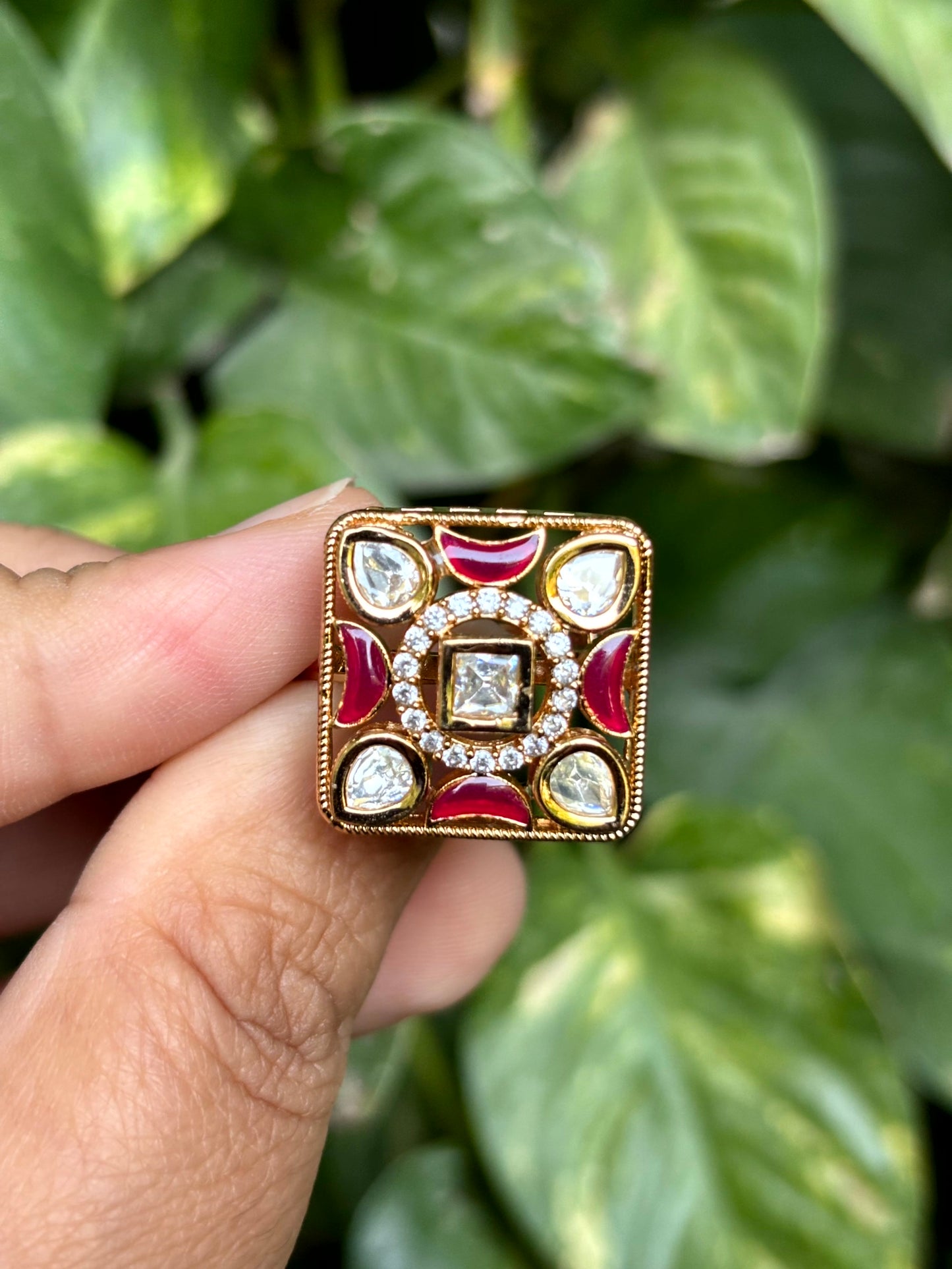 Aarika Ruby Moissanite Adjustable Ring - 