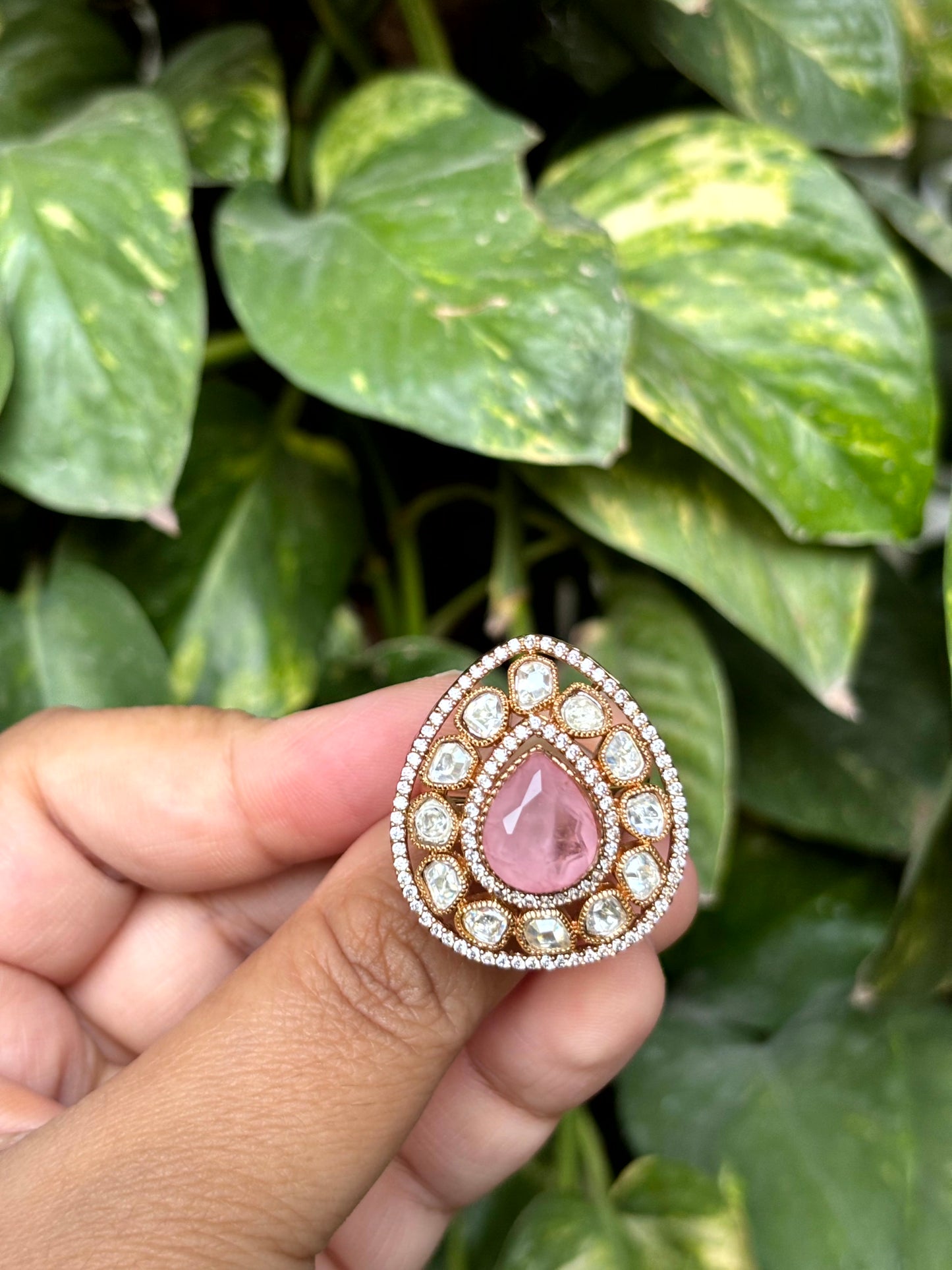 Blush Teardrop Moissanite Adjustable Ring - 