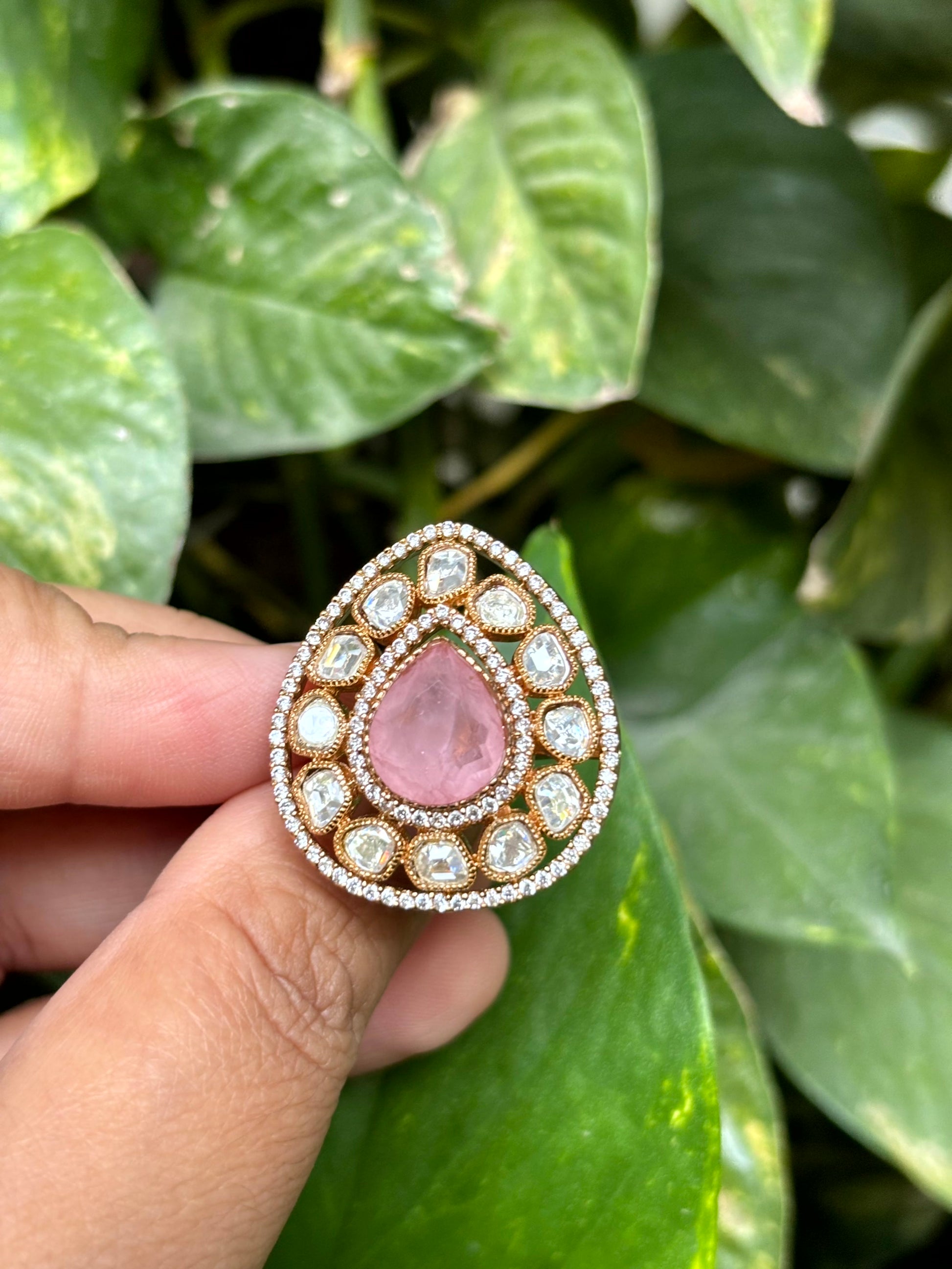 Blush Teardrop Moissanite Adjustable Ring - 
