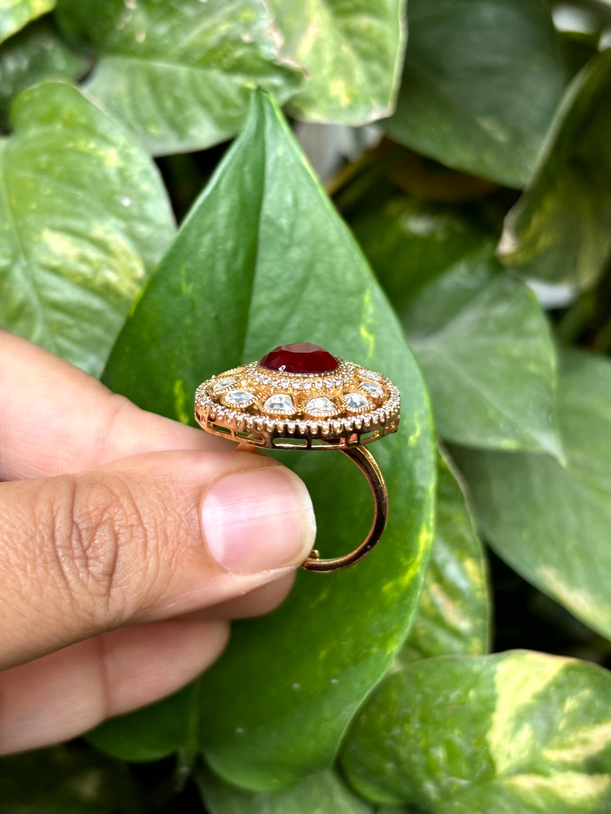 Ruby Teardrop Moissanite Adjustable Ring - 
