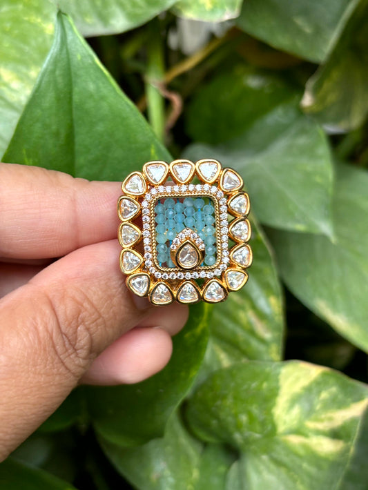 Aqua Blue Moissanite Cocktail Ring - 
