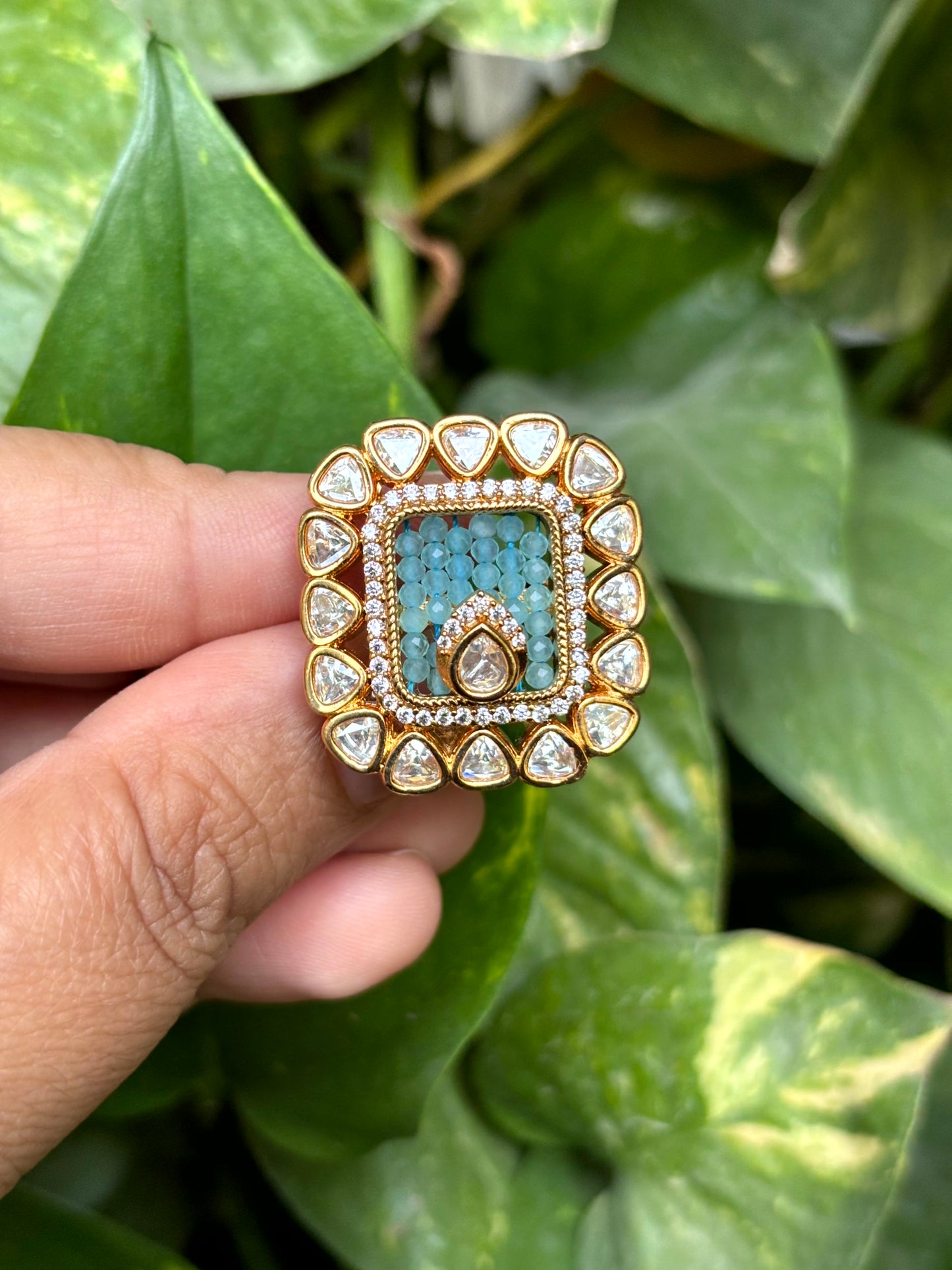Aqua Blue Moissanite Cocktail Ring - 