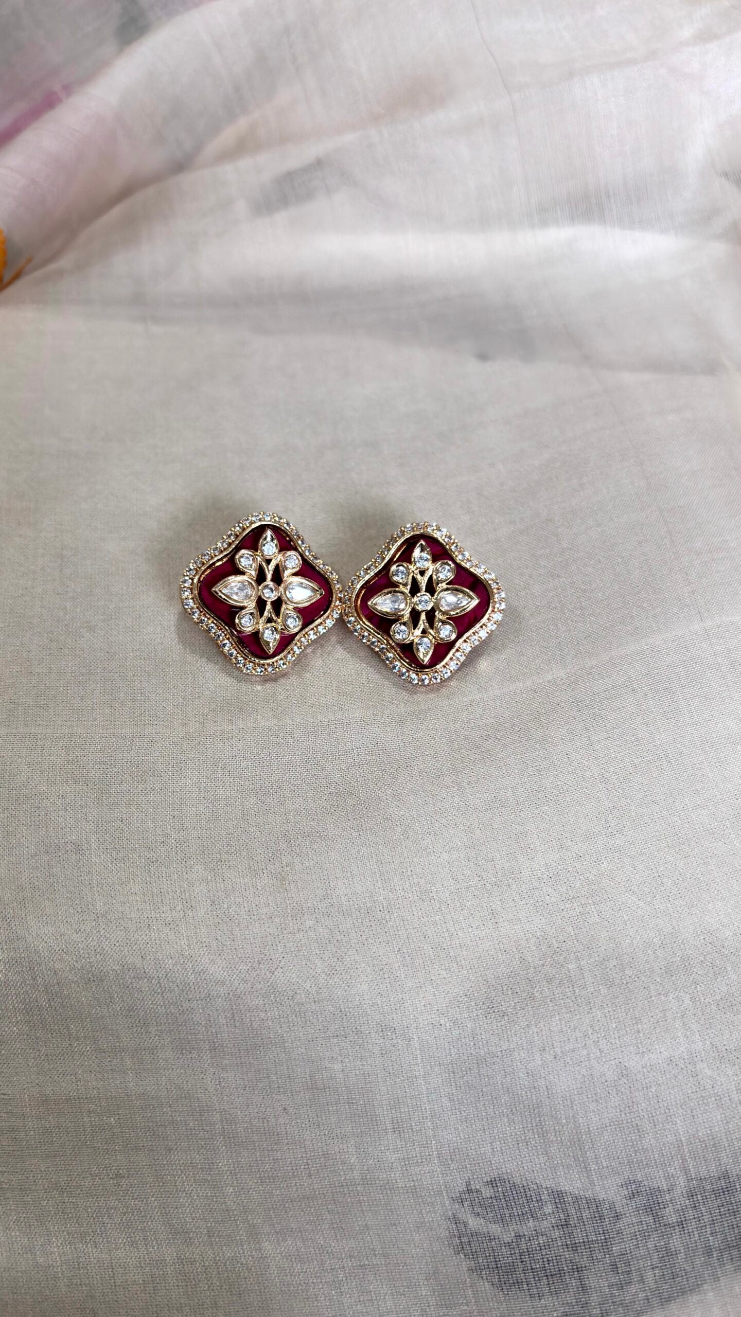Aarohi Ruby Polki Moissanite Stud Earrings - 