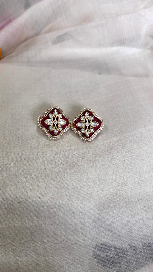 Aarohi Ruby Polki Moissanite Stud Earrings - 
