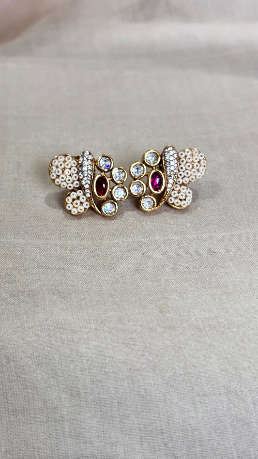 Naina Ruby Pearl Studs - 