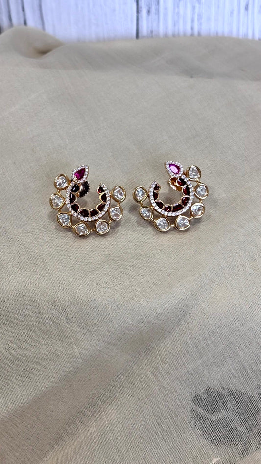 Ira Enamel Polki Moissanite Hoop Earrings - 