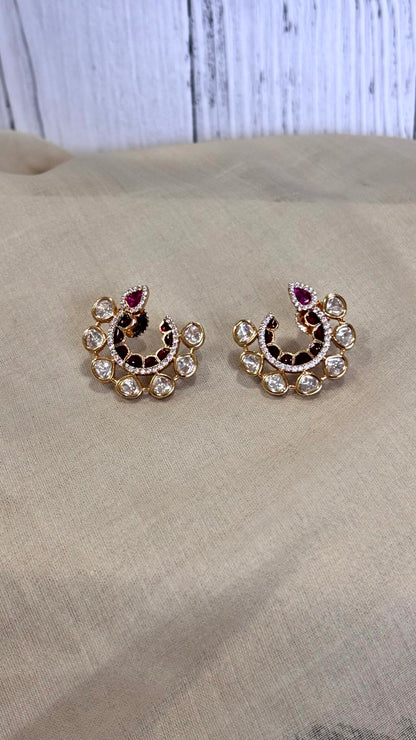 Ira Enamel Polki Moissanite Hoop Earrings - 