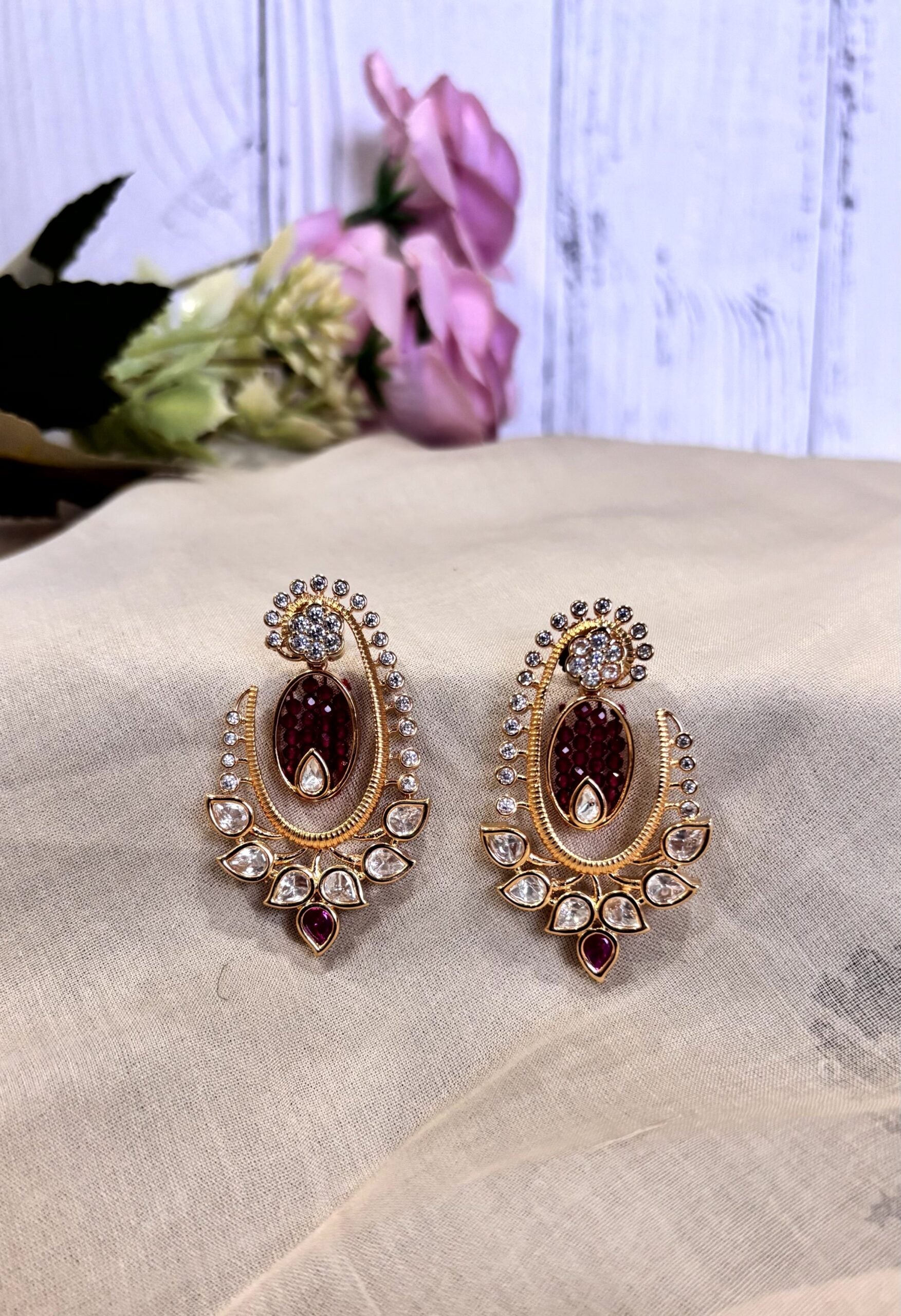 Zoya Paisley Polki Moissanite Earrings - 