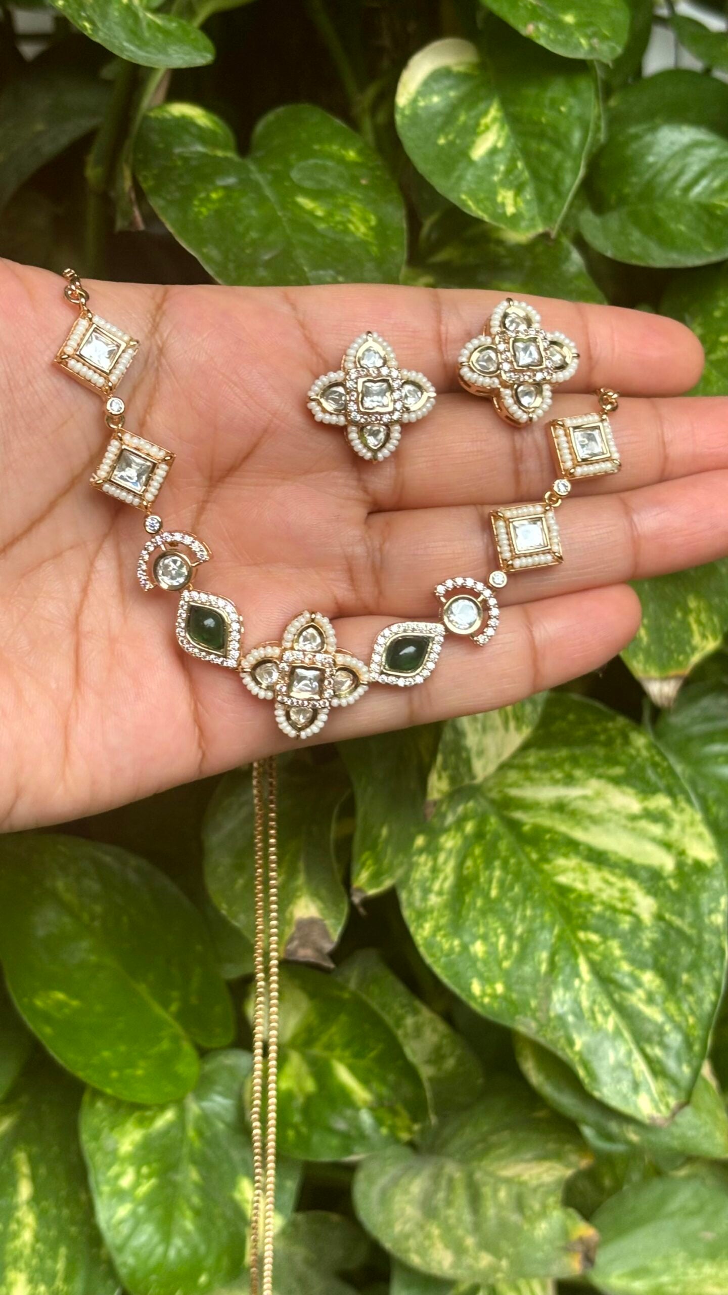 Avni Elegant Emerald Moissanite Necklace Set - A-25-N-O-1NNHH-BJ