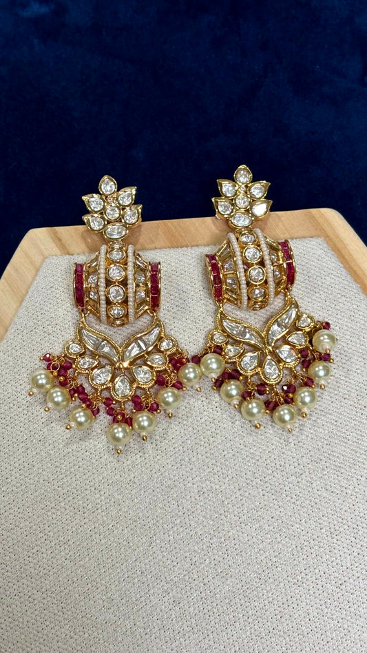 Reva Ruby Pearl Moissanite Danglers - 