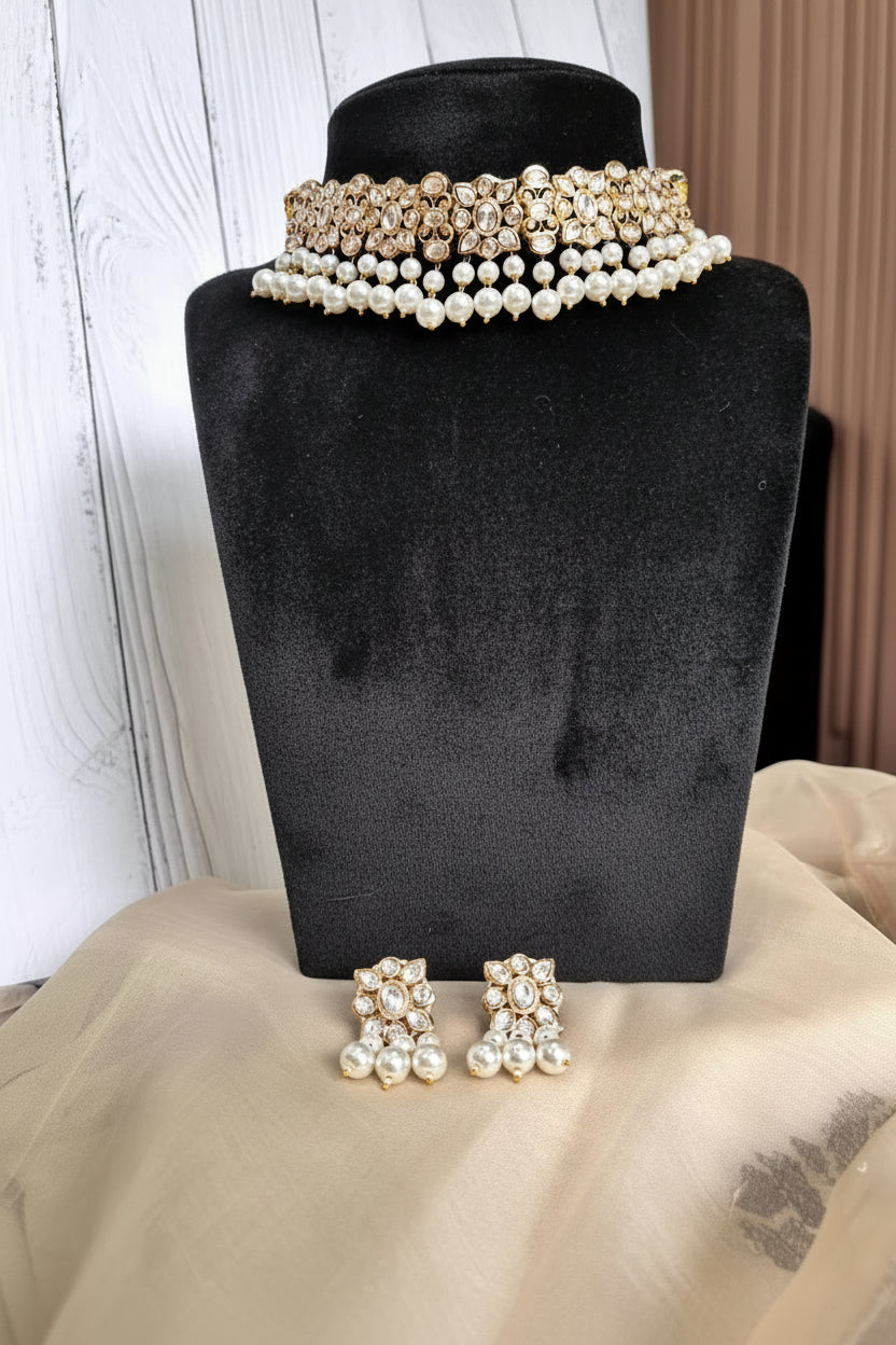 Aadhya Royal Moissanite Pearl Choker - A-25-N-O-1FQKH-BJ