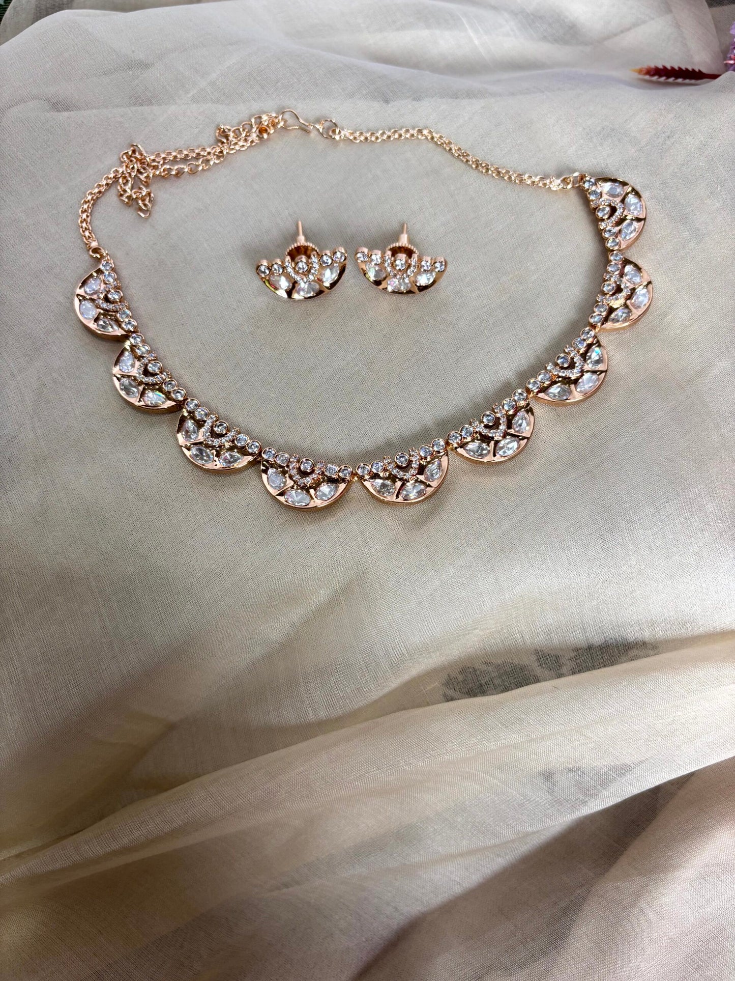 Kiara Moissanite Floral Necklace Set - A-25-N-M-1NHSH-BJ