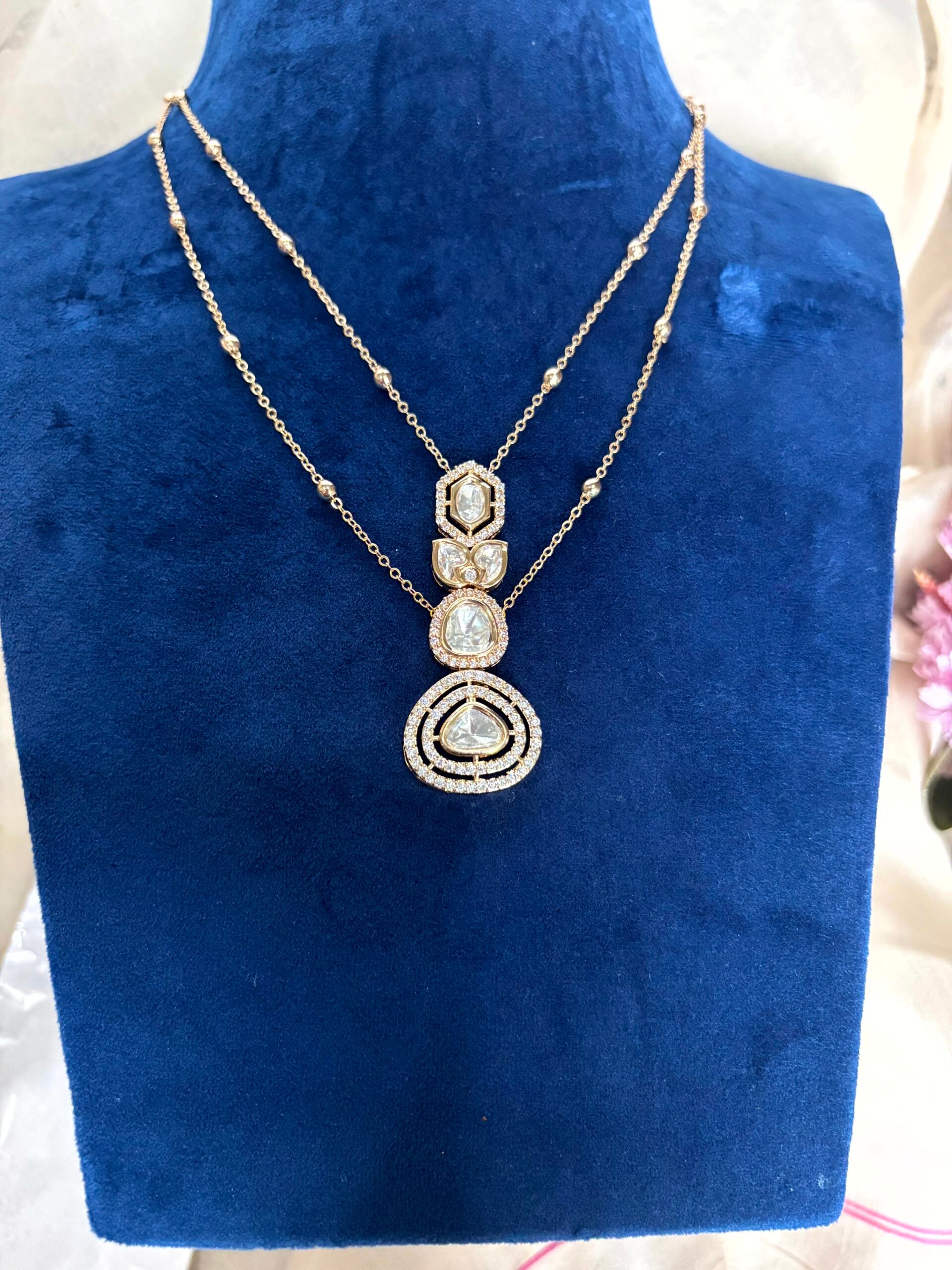 Ira Stylish Moissanite Double - Chain Necklace Set - A-25-N-M-11WHD-BJ