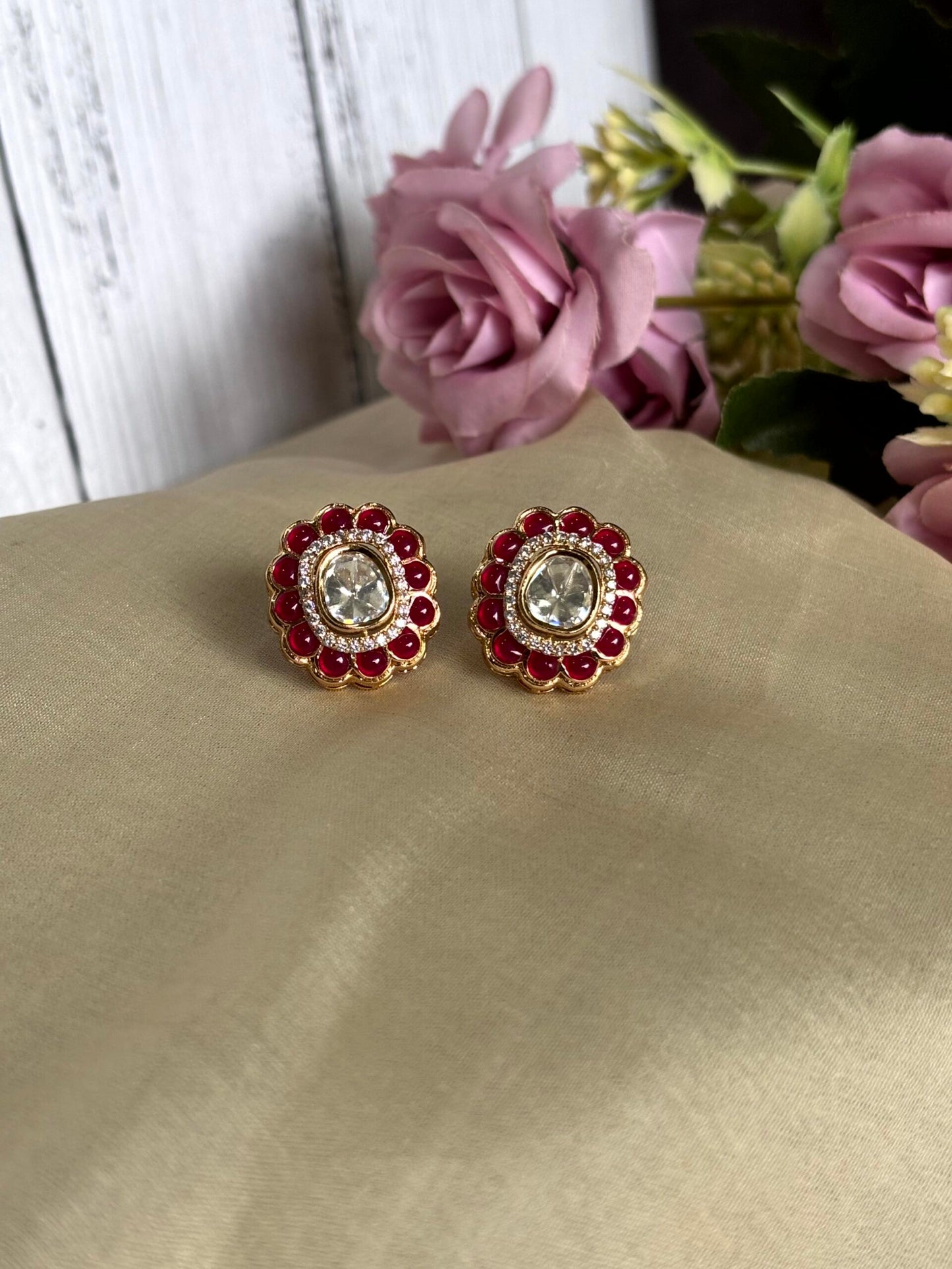 Aarohi Ruby Moissanite Polki Pendant Set - A-25-N-M-1NBFD-BJ