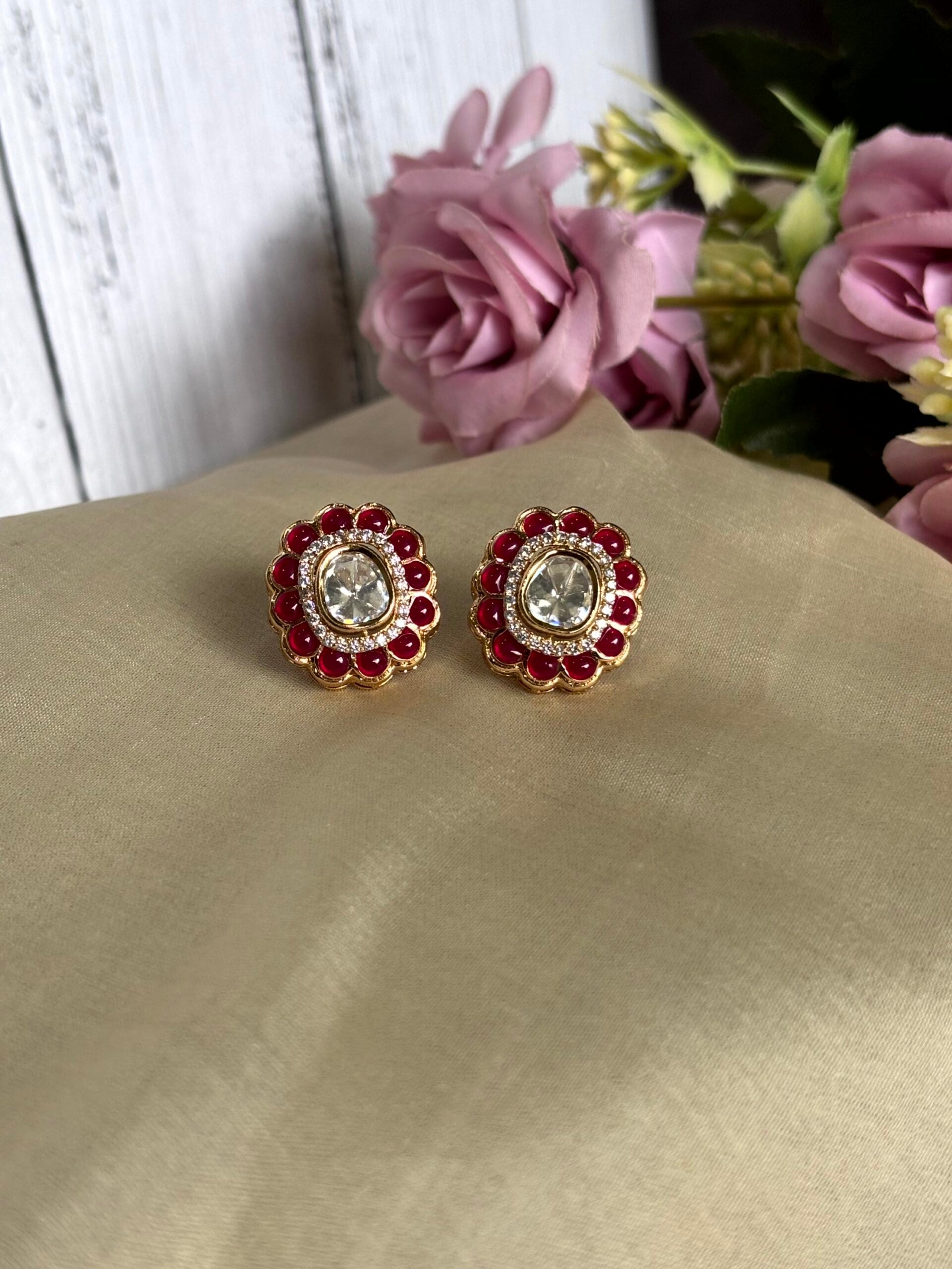 Aarohi Ruby Moissanite Polki Pendant Set - A-25-N-M-1NBFD-BJ