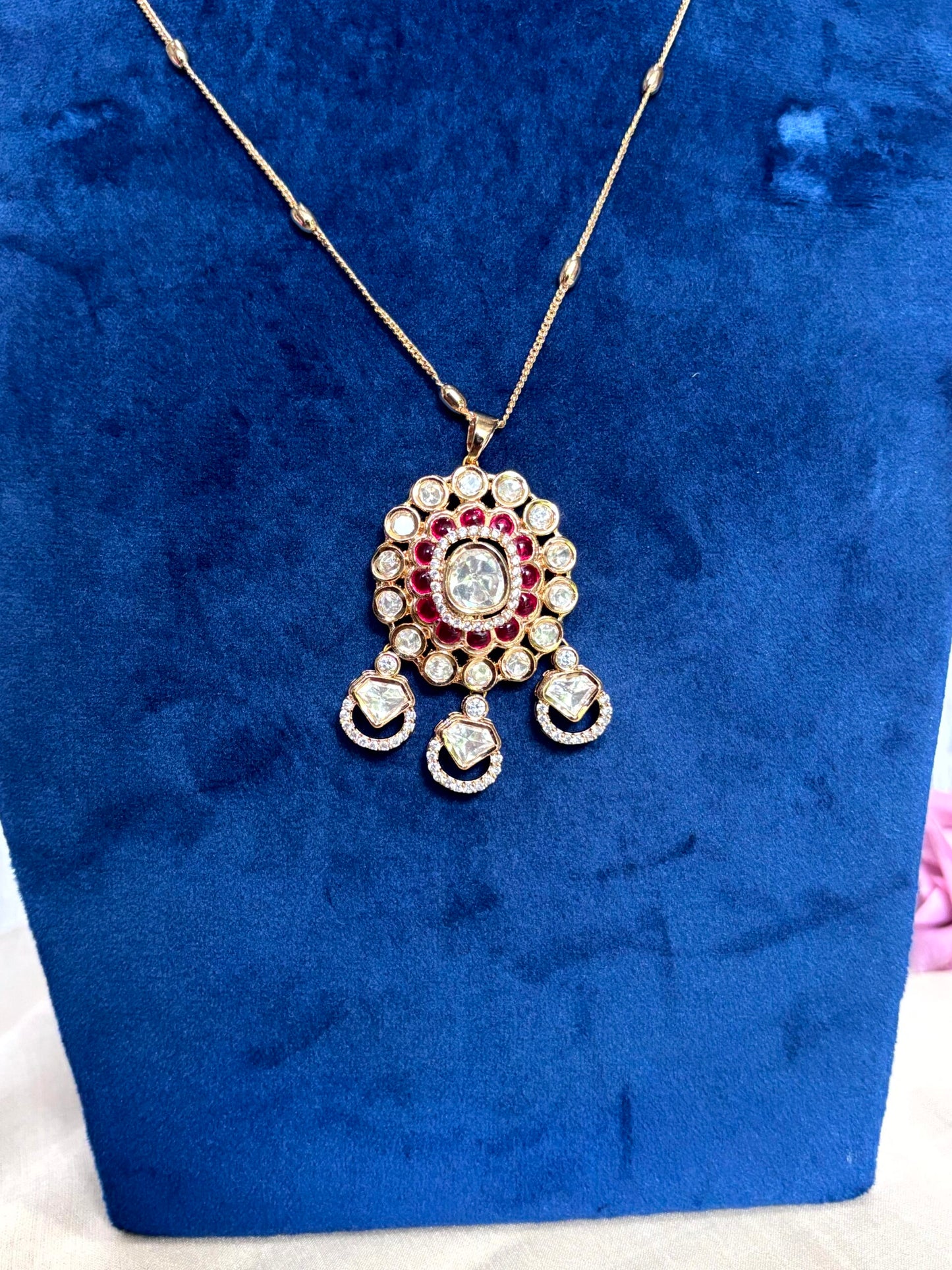 Aarohi Ruby Moissanite Polki Pendant Set - A-25-N-M-1NBFD-BJ