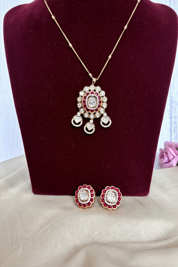 Aarohi Ruby Moissanite Polki Pendant Set - A-25-N-M-1NBFD-BJ