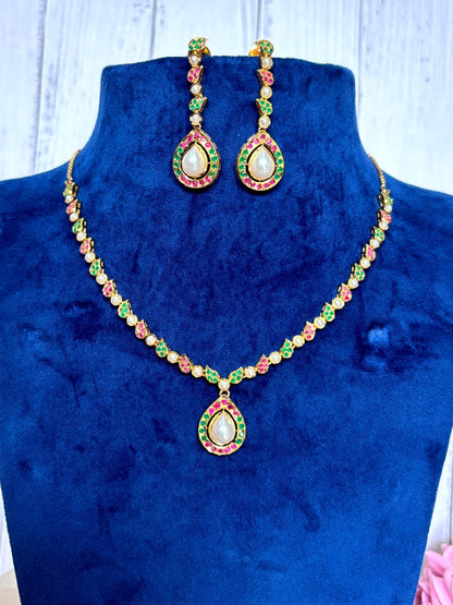 Diya Jadau Drop Necklace Set - A-25-N-O-11SBD-BJ