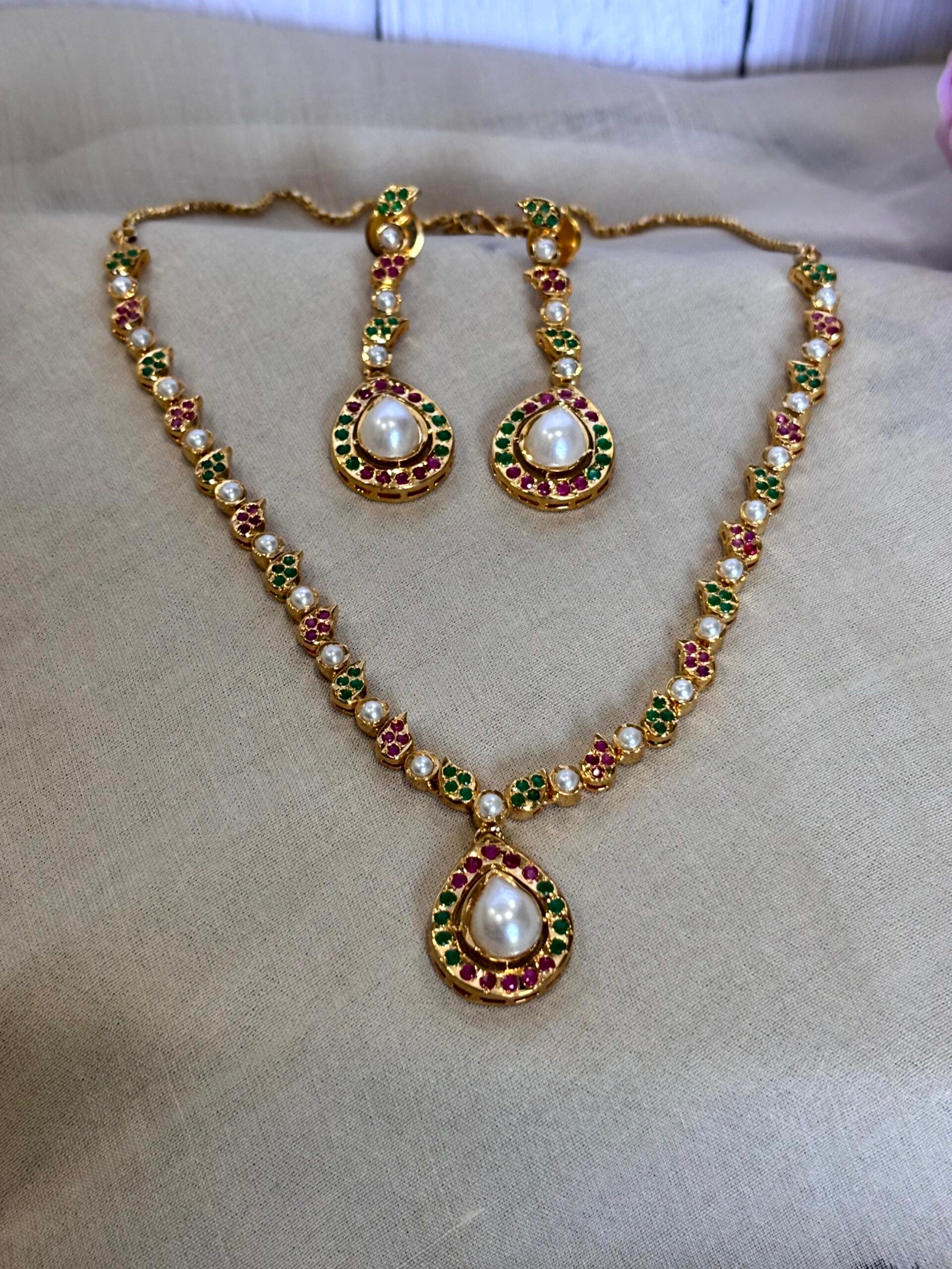 Diya Jadau Drop Necklace Set - A-25-N-O-11SBD-BJ