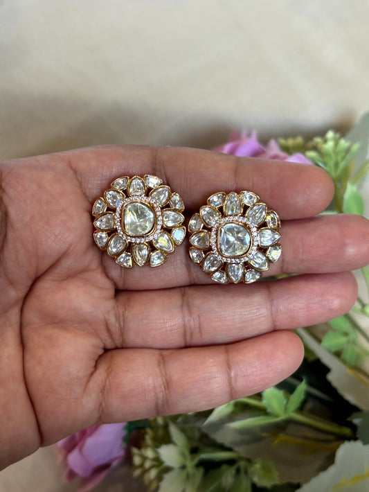 Rhea Floral Polki Moissanite Studs - 