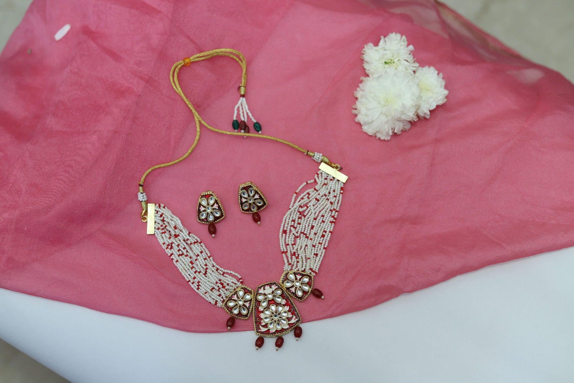 Meera Maroon Meenakari Kundan Necklace Set - S-24-N-O-11HBY-JJ