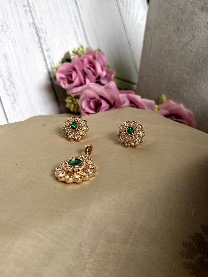 Meera Regal Moissanite Emerald Pendant Set - A-25-N-M-11WHD-BJ