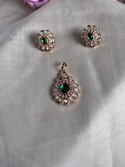 Meera Regal Moissanite Emerald Pendant Set - A-25-N-M-11WHD-BJ