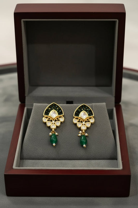 Naira Emerald Floral Moissanite Drop Earrings - 