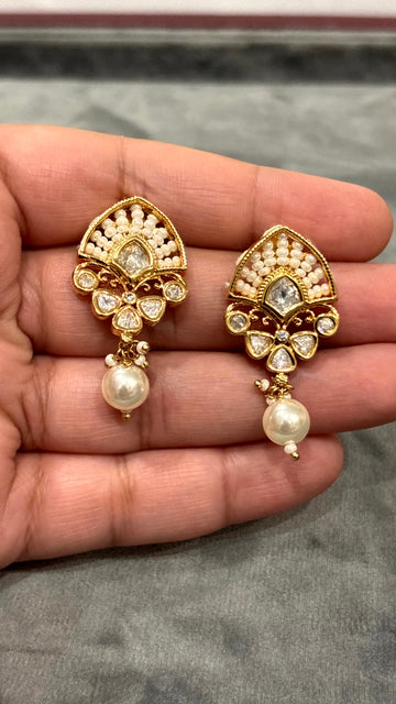 Naira Ivory Floral Moissanite Drop Earrings - 