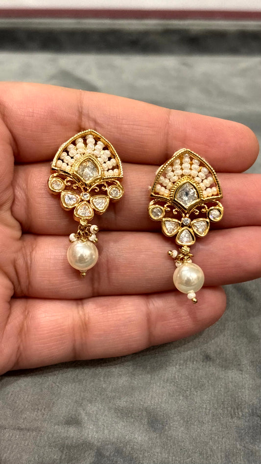 Naira Ivory Floral Moissanite Drop Earrings - 