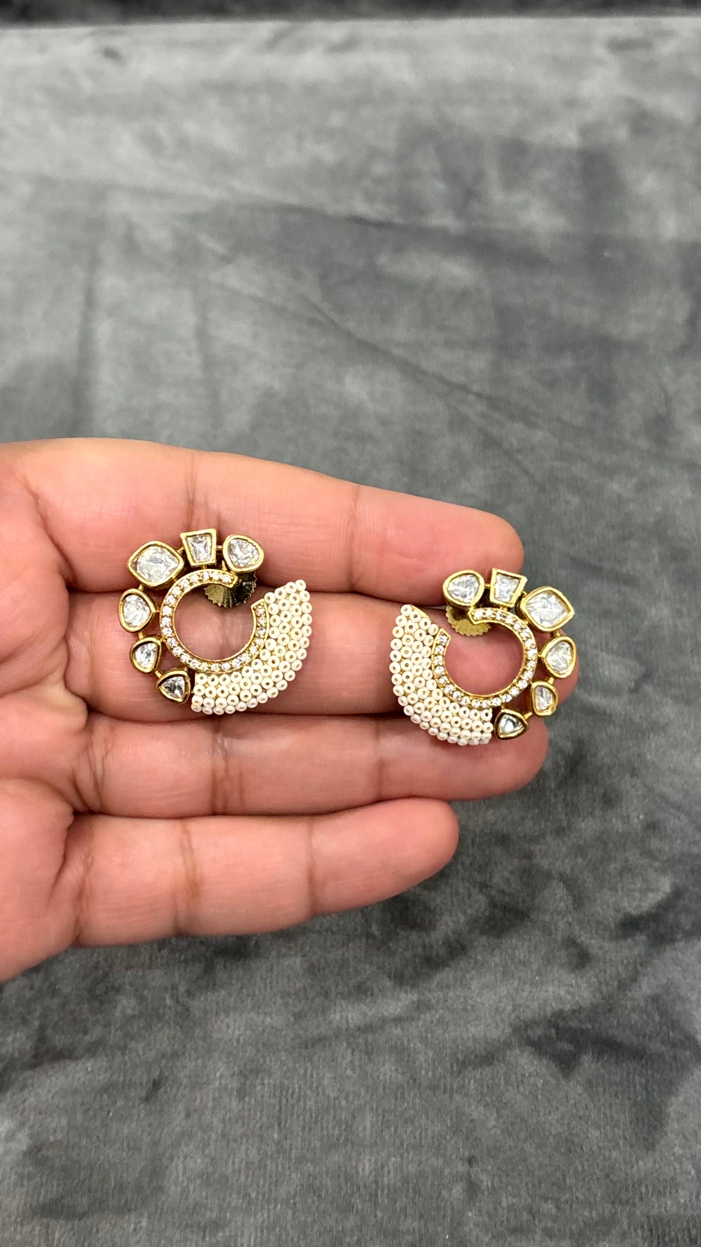 Naira Crescent Floral Polki Moissanite Studs - 