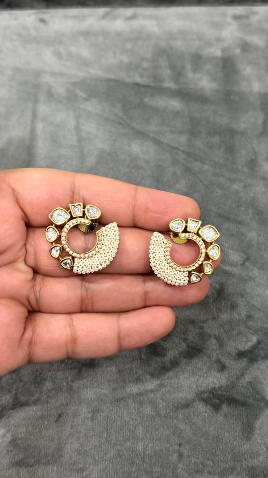 Naira Crescent Floral Polki Moissanite Studs - 