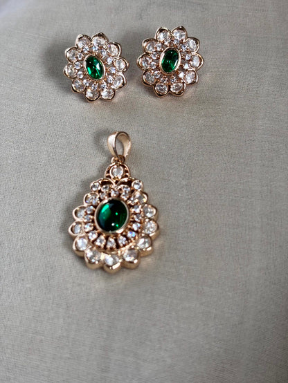 Meera Regal Moissanite Emerald Pendant Set - A-25-N-M-11WHD-BJ