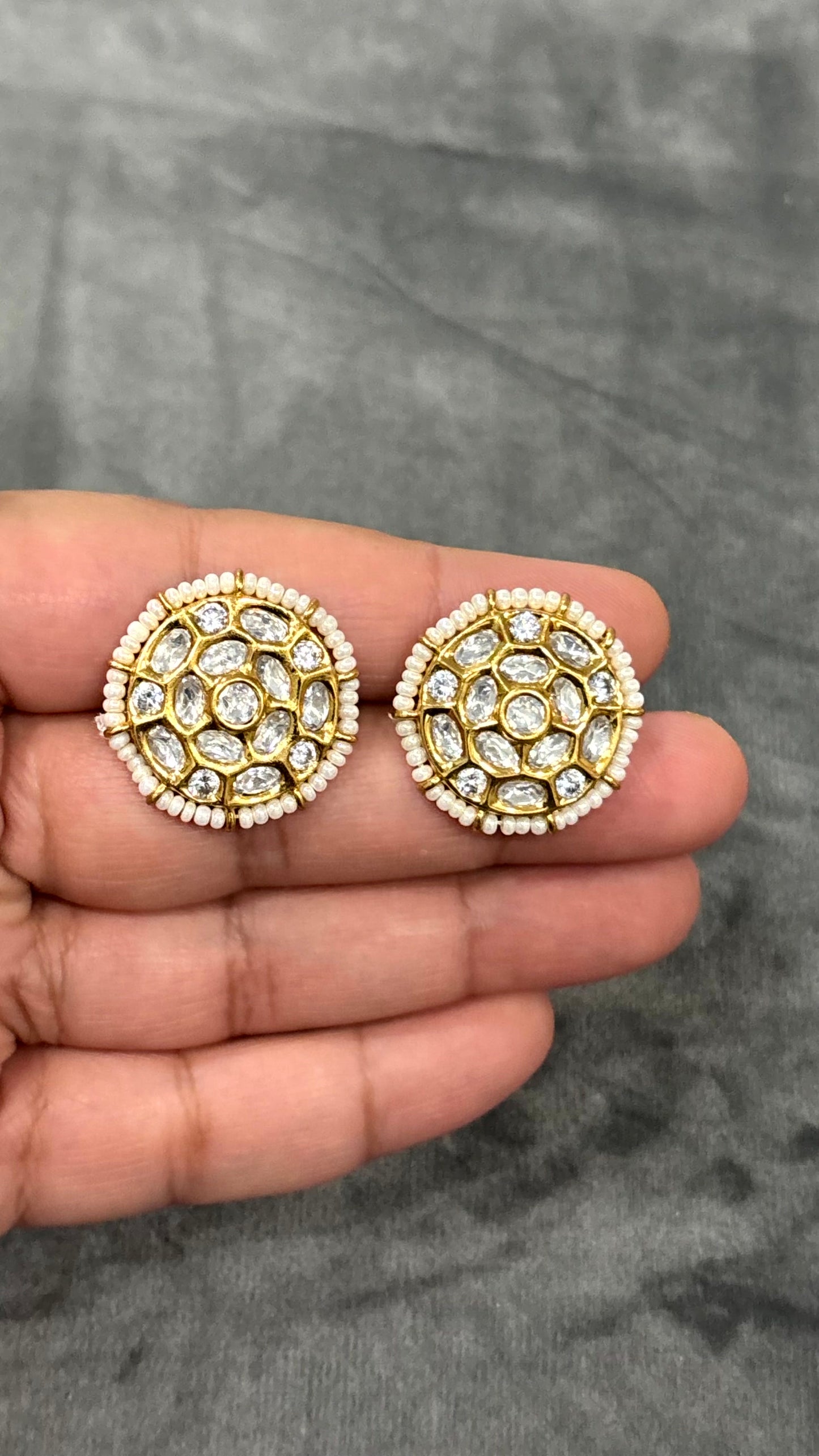 Myra Pearl Polki Moissanite Stud Earrings - 