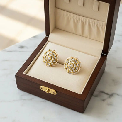 Myra Pearl Polki Moissanite Stud Earrings - 