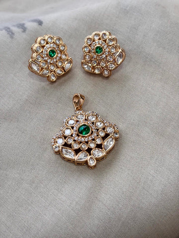 Riya Gardenia Moissanite Pendant & Earrings Set - A-25-N-M-11SYW-BJ