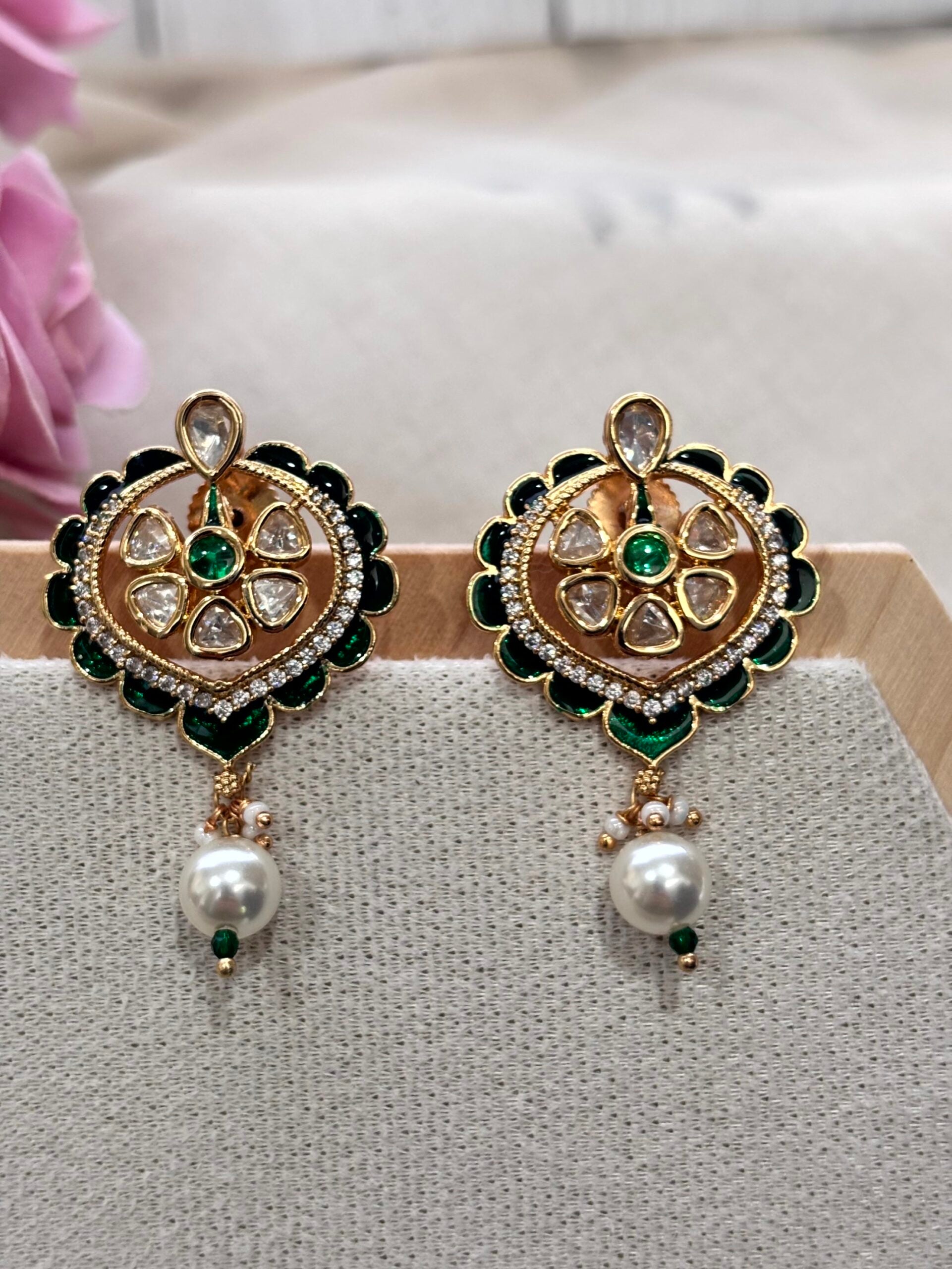 Kyra Green Polki Earrings - 