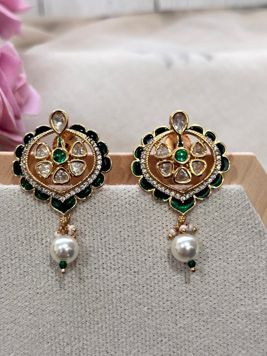 Kyra Green Polki Earrings - 