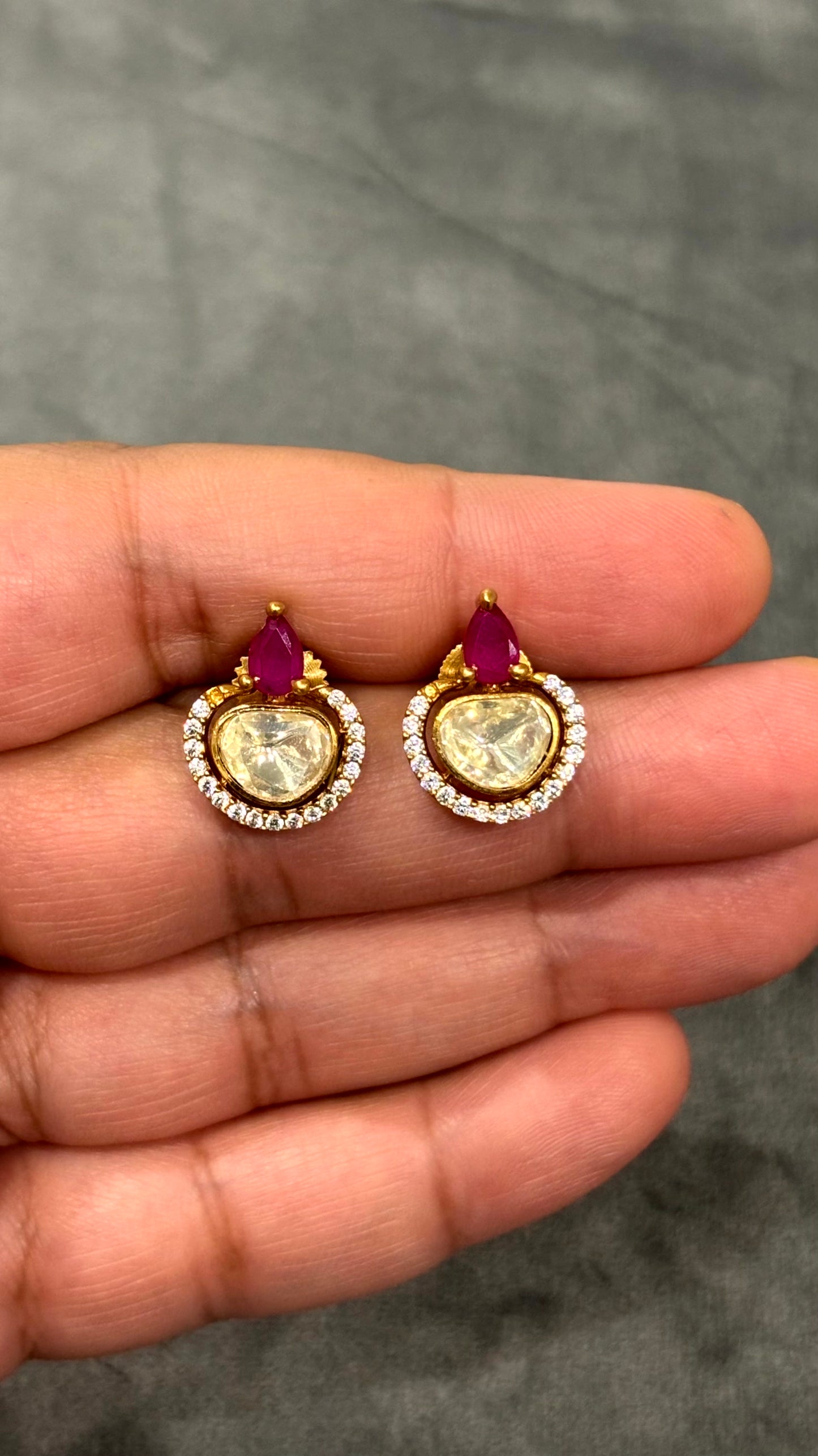 Prisha Ruby Moissanite Stud Earrings - 