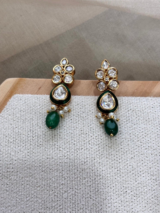 Kavya Green Kundan Earrings - 