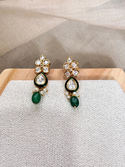 Kavya Green Kundan Earrings - 