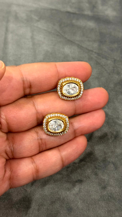Naira Luxe Halo Moissanite Stud Earrings - 