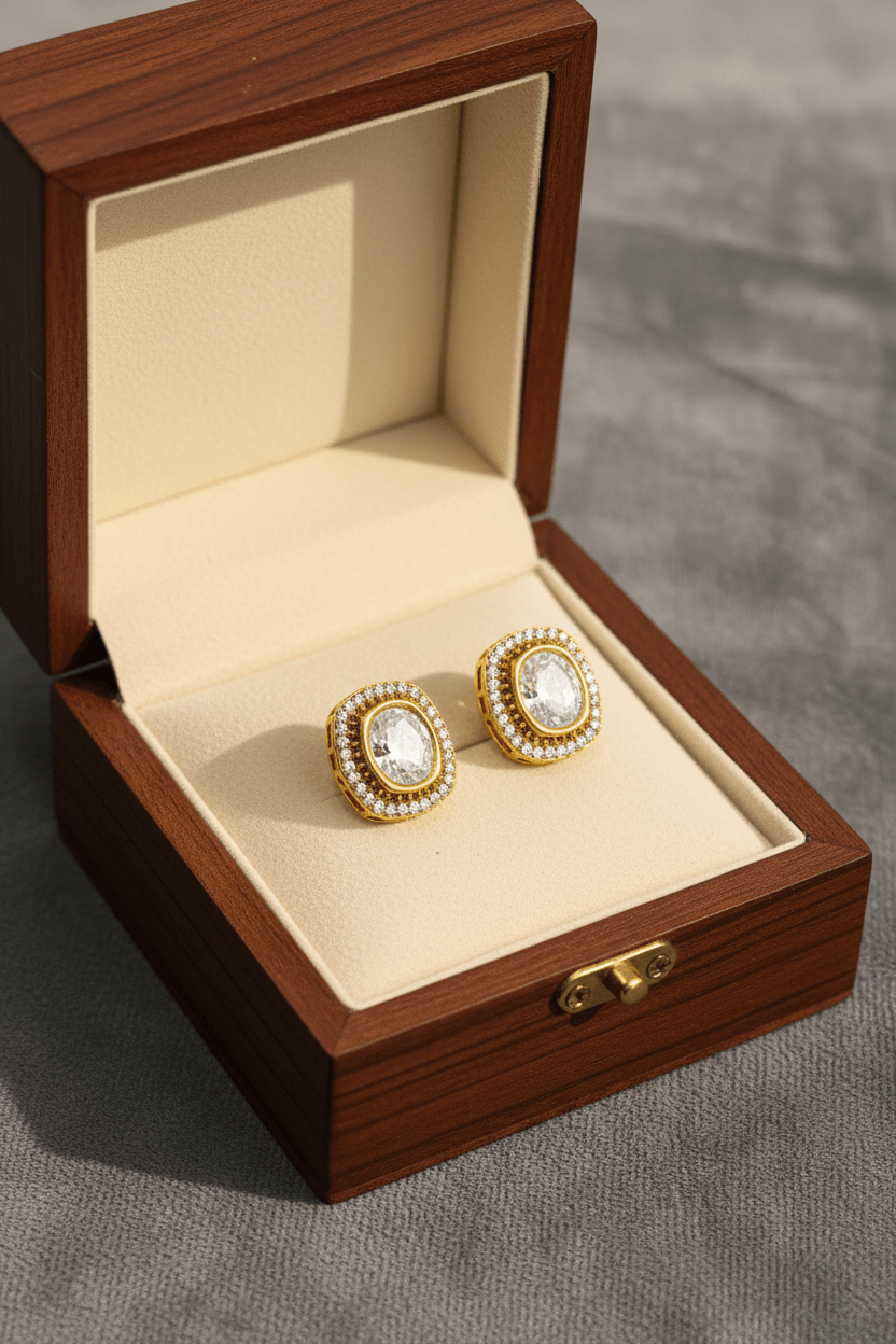 Naira Luxe Halo Moissanite Stud Earrings - 