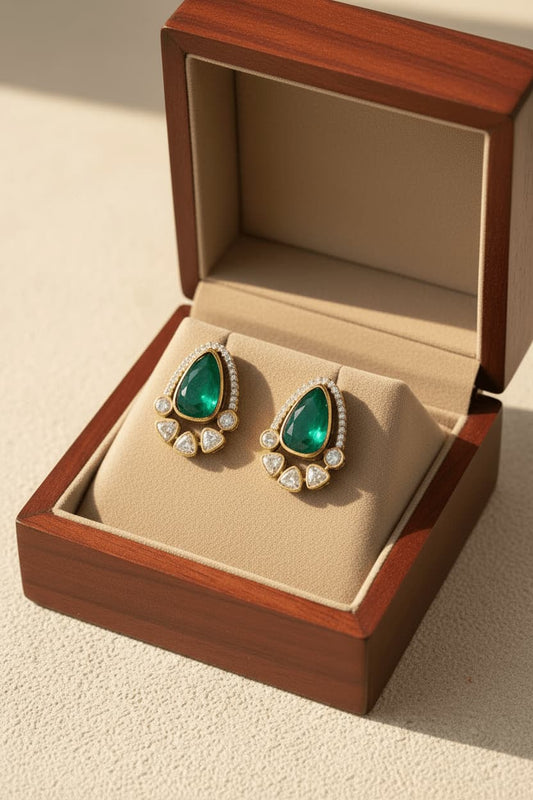 Vanya Emerald Drop Moissanite Stud Earrings - 