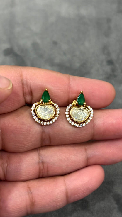Prisha Emerald Moissanite Stud Earrings - 