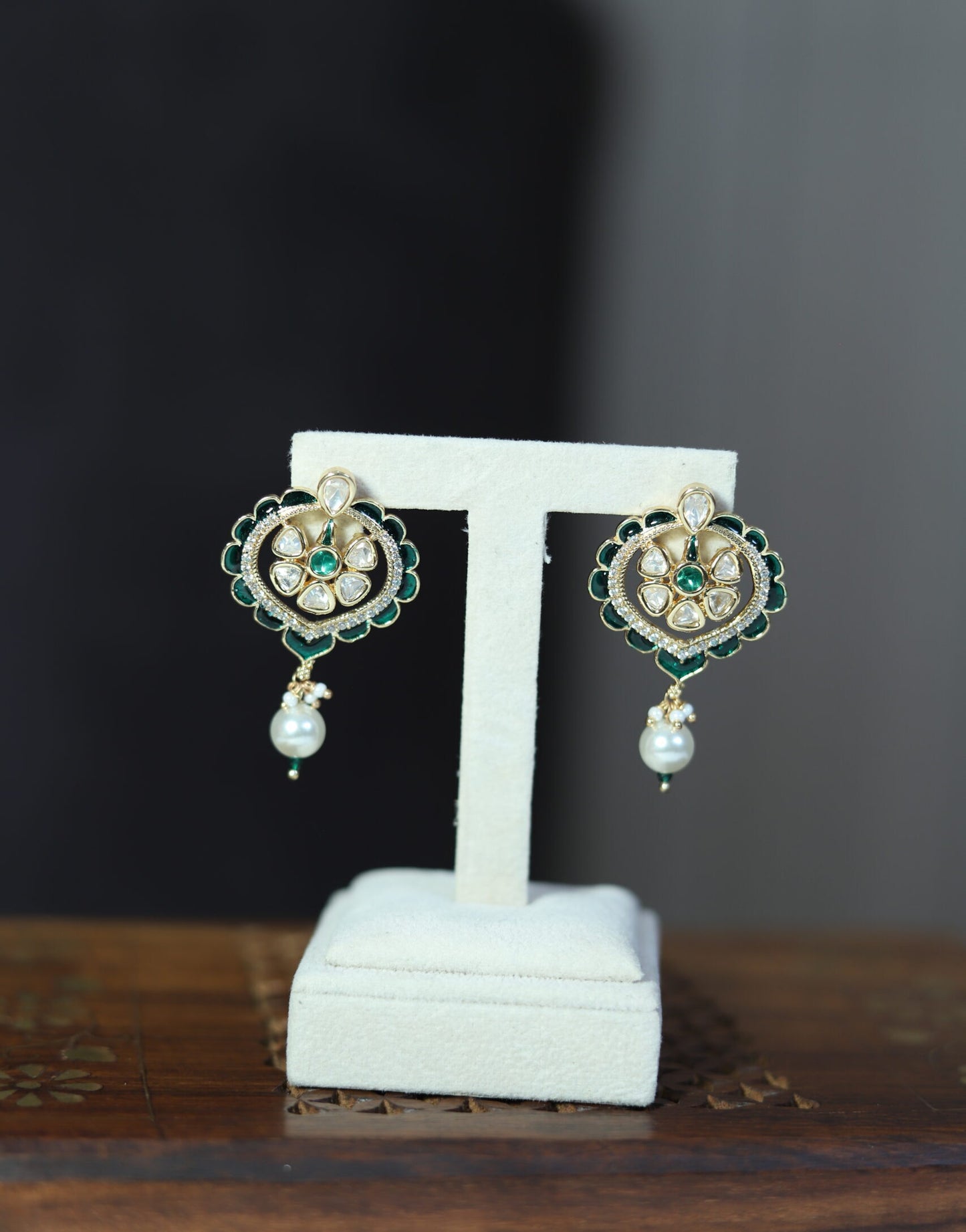 Kyra Green Polki Earrings - 