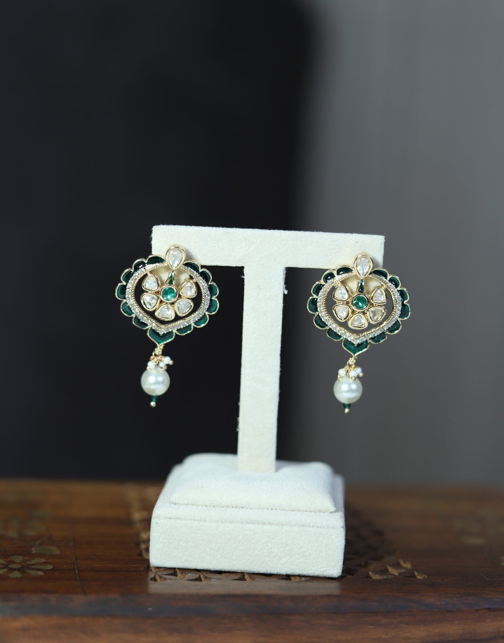 Kyra Green Polki Earrings - 