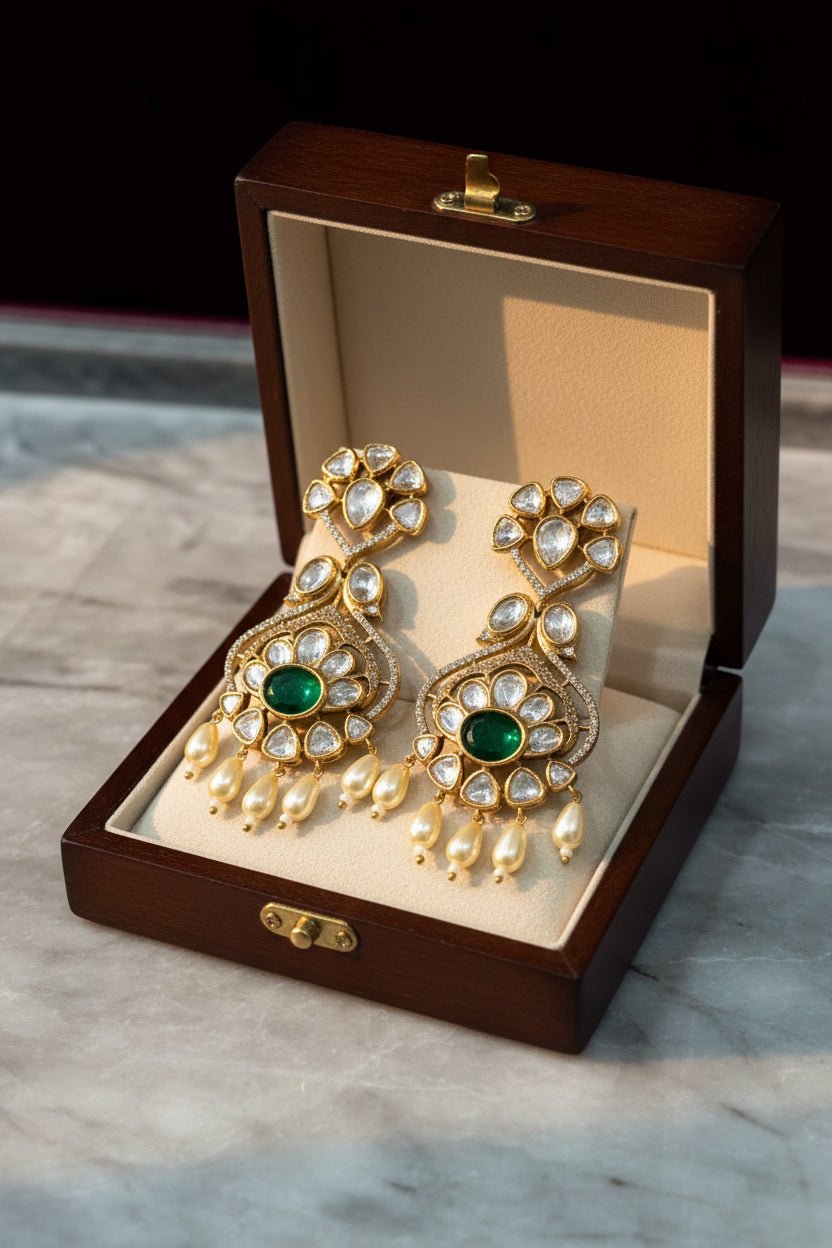 Mahika Luxe Statement Emerald Moissanite Drop Earrings - 
